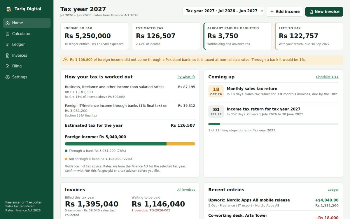 Invoice & VAT home: income, tax for the year and invoices to collect